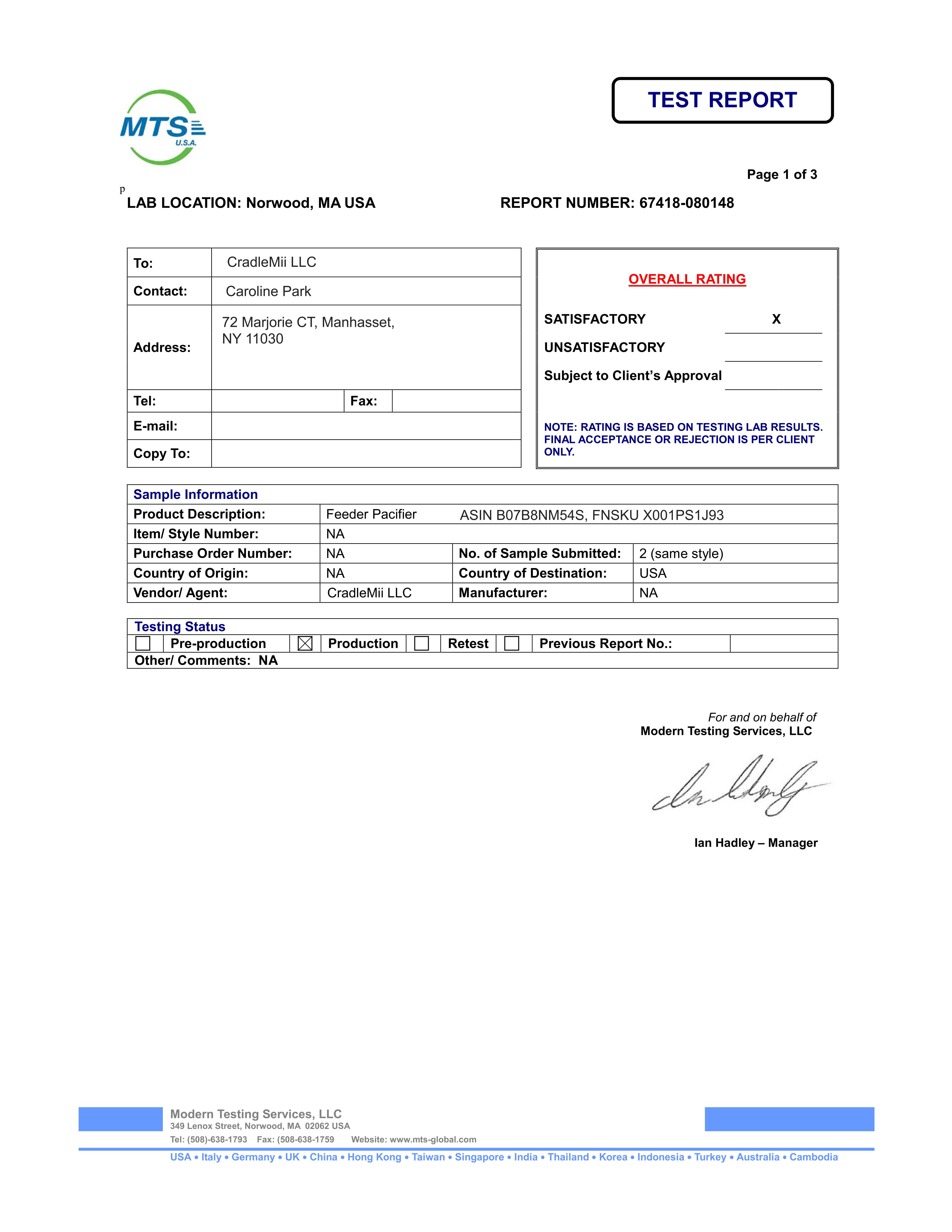 Baby feeder pacifier_BPA FREE report_MTS U.S.A.