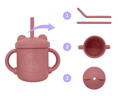Wholesale Teddy Bear Silicone Sippy Cups for Children with Straws Baby Anti-fall Silicone Water Cups