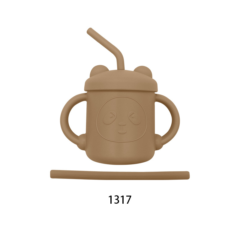 Wholesale Teddy Bear Silicone Sippy Cups for Children with Straws Baby Anti-fall Silicone Water Cups