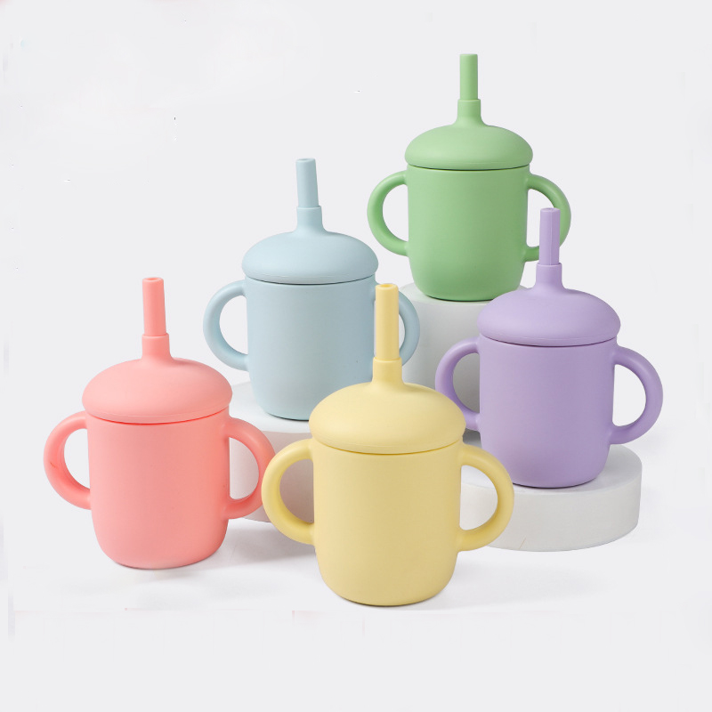 2 in 1 Silicone Baby Sippy Cup Or Training Cup with Silicone Lid Silicone Straw And Replacement Straw