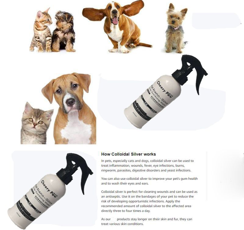 Manufacture Food Grade 120PPM Antimicrobial Nano Colloidal Silver Spray Private Label For Pets Skin Care Treatment